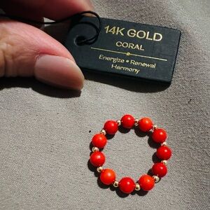 14K Gold Coral Beaded Ring